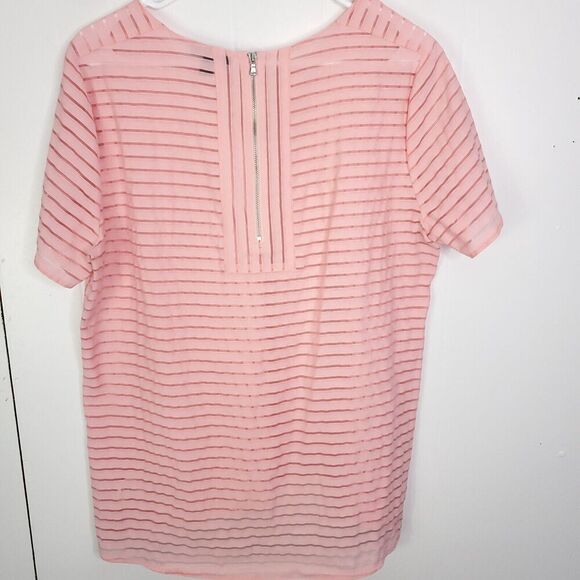 J Crew Top Womens 12 Sheer Stripes Popover Pink Zip Back Boxy Short Sleeve - Picture 10 of 10